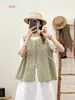 Verano 2025 Nuevo Estilo para Mujer Chica Mori Cuadros Cuello Redondo de un Solo Botón Holgado Sin Mangas Camisa Chaleco Chaleco de Mujer