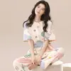 Fabricantes directos 2024 verano nuevo pijama traje de mujer ropa de casa de ocio 32 ajustado 100% algodón 150 gramos