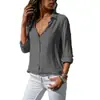 2025 Transfronterizo Primavera y Verano Nuevo Nuevo en Aliexpress Camisa de Manga Larga para Mujer de Color Puro con Botones en V Profunda Ahora