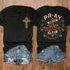 Camiseta Holgada Estampada Talla Plus para Mujer - Ora Sobre Ello Patrón de Oración con Cruz Letras Florales