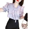 Camisa de gasa con mangas abullonadas y volantes para mujer, diseño de verano, temperamento francés, pequeña, 2024