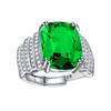 Anillo Yihua con Incrustaciones de Topacio Imitación Aguamarina Color Turmalina Verde Trapezoidal Piedra Colorida Anillo de Zirconia con Diamantes
