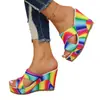 Sandalias de Mujer Coloridas, Sandalias de Cuña Planas de Verano, de una Sola Tira, de Tacón Alto, Casual para Exteriores, Antideslizantes