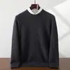 Otoño e Invierno Nuevo Tejido de Cachemira Capa Base Elegante Cálido Cuello Redondo Manga Larga Agradable a la Piel Jersey Hombre Negocio Sencillo