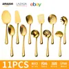 Pala para freír, pala para freír, cucharón para sopa, cuchara ranurada para sopa, pala para pizza, juego de utensilios de cocina ligeros chapados en oro Fcm
