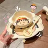 Conjunto de Louça Cartoon Fofo Chibi Maruko-Chan Tigela de Arroz Tigela com Alça Tigela para Bebê Prato de Café da Manhã Prato de Sobremesa para Uso em Dormitório Estudantil