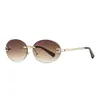 Nuevas Gafas de Sol Ovaladas, Gafas de Sol sin Montura de Borde Cortado de Alta Gama Transfronterizas para Mujer, Gafas de Sol con Montura de Metal, Gafas de Moda