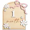 Letrero de Mes de Nacimiento para Recién Nacidos Transfronterizo, Accesorio de Foto de Madera, Placa Conmemorativa Pequeña de Margarita, Tarjeta de Hitos para Bebés