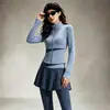 Conjunto de Fitness para Mujer Cuello Alto Manga Larga Chaqueta de Yoga Falda Pantalón Falso de Dos Piezas Control de Abdomen Moldeador Carrera Matutina Ejercicio Conjunto de Yoga