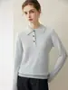 Novo Suéter 100% Caxemira Pura Outono/Inverno para Mulheres, Camisa Base Tricotada com Gola Polo, Suéter Clássico de Gola Reversível, Blusa de Manga Longa
