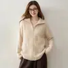 Cárdigan de mujer de cachemira de 5 hilos y 3 cabos, estilo retro, cuello alto, manga larga, tejido de ochos, tejido Aran, engrosado, cremallera, chaqueta de punto
