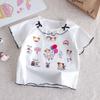 Camiseta de Manga Corta para Niña 2026 Verano Nuevo Estilo Niños Dulce y Linda Estampado de Moño Cuello Redondo Encaje Top Moderno