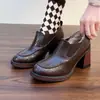 Zapatos de tacón alto para mujer de 8 cm con tacón grueso, piel suave y puntera profunda; mocasines de punta redonda, nueva colección otoño 2026, adecuados para uso profesional y de oficina