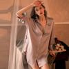 Shuo Yao - Pijama camisero sexy estilo novio para mujer, primavera y otoño, bata de seda de manga larga, ropa para el hogar, talla grande