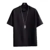 Camiseta de Manga Corta de Seda de Hielo para Hombre, Camisa Básica de Algodón y Lino de Color Sólido de Corte Holgado para Verano, Blanca de Manga Tres Cuartos, Exclusivamente para Ventas Transfronterizas