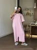 Camisola Longa Simples de Cor Sólida com Manga Curta para Verão Feminina, Vestido de Casa Peça Única com Botões de Pressão, Vestido Casual Soltinho Plus Size Preguiçoso
