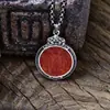 Pingente de Moeda Personalizado de Runa Espírito da Montanha em Prata 925 com Superfície de Cinábrio e Mantra de Seis Caracteres, Pingente de Roda Bagua Tai Chi