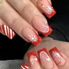 Armadura de Natal Listras Vermelhas e Brancas Lado Francês Floco de Neve Pontos Design Impresso Muleta Unhas Postiças Removíveis
