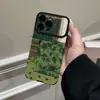 Capa de Couro Patchwork Verde de Nicho com Janela Grande para iPhone 16, Adequada para iPhone 17 Pro Max e iPhone 15