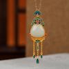 Yilu Silver S925 Sterling Silver Banhado a ouro Hetian Jade Ruyi Cloud Tassel Water Drop Pingente Elegante Vintage Esmalte Pingente