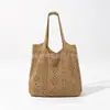 Bolsa de Palha Tecida Floral Vermelha Casual para Mulheres, Novo Modelo 2026, Grande Capacidade, Bolsa de Tricô de Ombro Único Estilo Férias