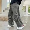 Z1310 Meninos Yang Início Primavera 2025 Calça Casual Reta Solta para Crianças Médias e Grandes Primavera e Outono Cordão Duas Formas Tendência