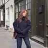 Ropa de Otoño e Invierno Transfronteriza Europea y Americana para Mujer, Chaqueta de Mujer con Cuello Alto, Botones, Corta, Abrigo de Lana Holgado, Moderno y Versátil