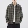 Jaqueta xadrez casual elegante de alta qualidade para homens, jaqueta camisa solta e espessa para outono e inverno, peça de vestuário externa masculina premium