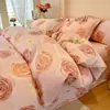 Juego de ropa de cama de cuatro piezas de grado A, seguro para bebés, estilo minimalista, algodón puro, incluye una sábana y una funda de edredón de algodón lavado, adecuado para dormitorios; conjunto de tres piezas de algodón puro