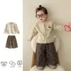Conjunto de Outono Duas Peças para Meninas 2026 Novo Estilo Coreano Conjunto de Cardigan Suéter da Moda para Meninas Pequenas
