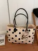Bolso de Moda Transfronterizo 2026, Bolso de Mano de Lunares, Bolso Tote de Lino Estilo Coreano, Bolso de Hombro de Gran Capacidad para el Trabajo
