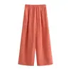 2394-26 Pantalones anchos de textura arrugada estilo coreano para otoño con cintura elástica, efecto adelgazante, adecuados para el uso diario y el hogar