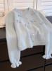 Suéter de Punto con Lazo Estilo Chanel Azul para Mujer, Primavera y Otoño, Diseño Corto Elegante, Chaqueta Cardigan Dulce