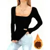 Novo Modelo de Comércio Exterior Transfronteiriço Aliexpress Camisetas Camiseta de Manga Longa Slim-Fit Outono e Inverno Forrada com Lã Camada Base Sexy Slim-Fit