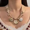 Collar de Cinta Estilo Bohemio con Colgantes de Estrella de Mar, Concha, Delfín y Caballito de Mar de Aleación, Joyería Estampada en Tela