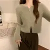 Cárdigan Corto de Terciopelo de Visón Suave y Esponjoso Estilo Coreano para Mujer, Cuello Redondo, Doble Cremallera, Chaqueta de Punto, Suéter Versátil y Adelgazante para Otoño/Invierno