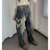 Vaqueros retro lavados con forma de corazón de alta calidad para mujer coreana