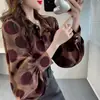 Camisa de Abrigo Versátil para Primavera Diseño con Sentido de la Moda Nicho Holgada Manga de Linterna Top de Moda Holgado con Estampado para Mujer