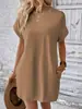 Amazon 2024 Nuevo Vestido Casual de Color Sólido con Cuello Redondo y Manga Murciélago con Bolsillo Invisible Europeo y Americano