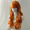 Peluca Transfronteriza para Mujeres con Cabello Largo Rizado y Flequillo Recto, Más Vendida en Amazon, Cabello Largo Ondulado Naranja, Peluca Completa Tejida a Máquina de Fibra Sintética
