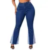 Calça Jeans Flare de Cintura Alta Elástica Emagrecedora com Patchwork da Moda, Design Transfronteiriço Tendência Novo Estilo Europeu e Americano Yuyuan