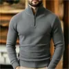 Outono e Inverno Novo Masculino Zíper Gola Meia-Alta Tricô Camada Base Tendência Casual Quente Liso Simples Suéter Pulôver