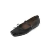 Sapatos Mary Jane Vintage Lavados em Couro com Laço Estilo Francês 2026 Primavera Planos Quadrados de Bico Couro Genuíno Tira Única Femininos