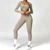 Zechuang conjunto de yoga cruzado de invierno color nude ajustado de cintura alta secado rápido para correr deportes entrenamiento ropa conjunto de dos piezas 8518