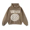 Sudadera con capucha de estilo callejero vintage europeo y americano, sudadera con estampado de remolino de banda para otoño e invierno, diseño de sudadera, sudadera de corte holgado