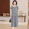 Novo Conjunto de Pijama de Algodão e Seda para Mulheres, Roupa de Verão Estilosa para Mães, Blusa de Algodão Artificial de Manga Curta, Roupa de Casa, Conjunto de Duas Peças para Usar por Cima