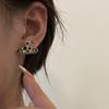 Estilo ins europeo y americano Pendientes Saturno OVNI de pintura bicolor Cobre chapado en oro Aguja de plata 925 Pendientes elegantes y sencillos para mujer