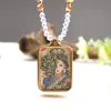 Acero de Titanio Mini Colgante Thangka Ocho Santos Patronos Cinco Ancianos Dios Amarillo de la Riqueza Thangka Nuevo Estilo Chino Collar con Cuentas de Cristal