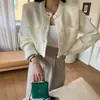 Cardigan Suéter Jacket Tejido Corto de Punto de Botón Sencillo con Bolsillos Dobles y Cuello Redondo Suave Vintage Otoño e Invierno Chic de Corea del Sur