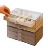 Caja de almacenamiento de joyería multicapa con veta de madera de nogal, organizador exquisito y portátil para anillos, pendientes y pulseras